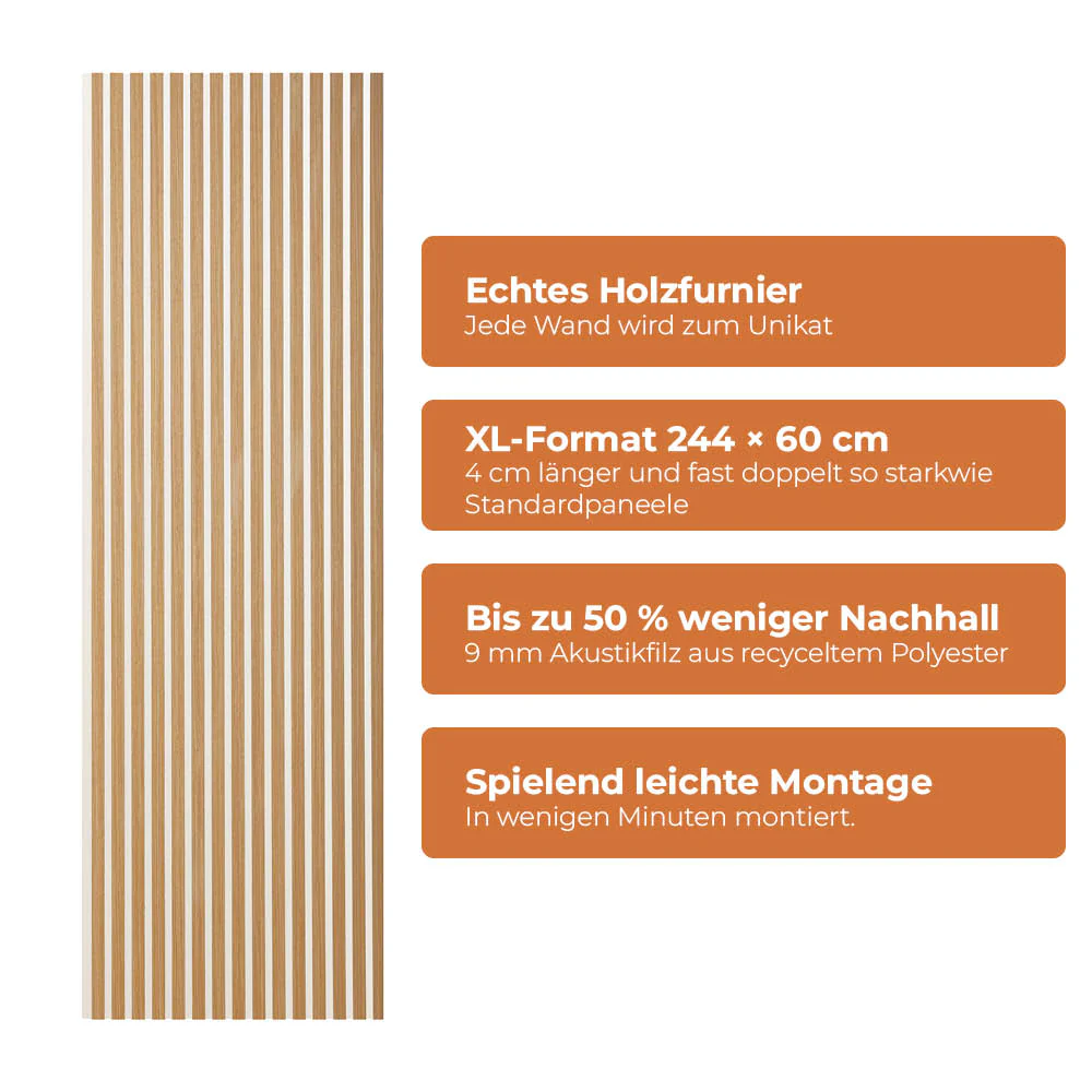 Akustikpaneel Premium Eiche – Filz Beige 244 × 60 cm - Image 2