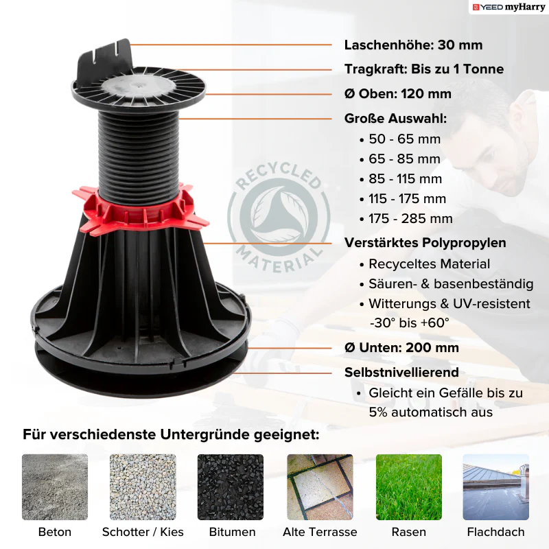 Balkenlager selbstnivellierend 50-65mm für Terrassendielen YEED - Image 5