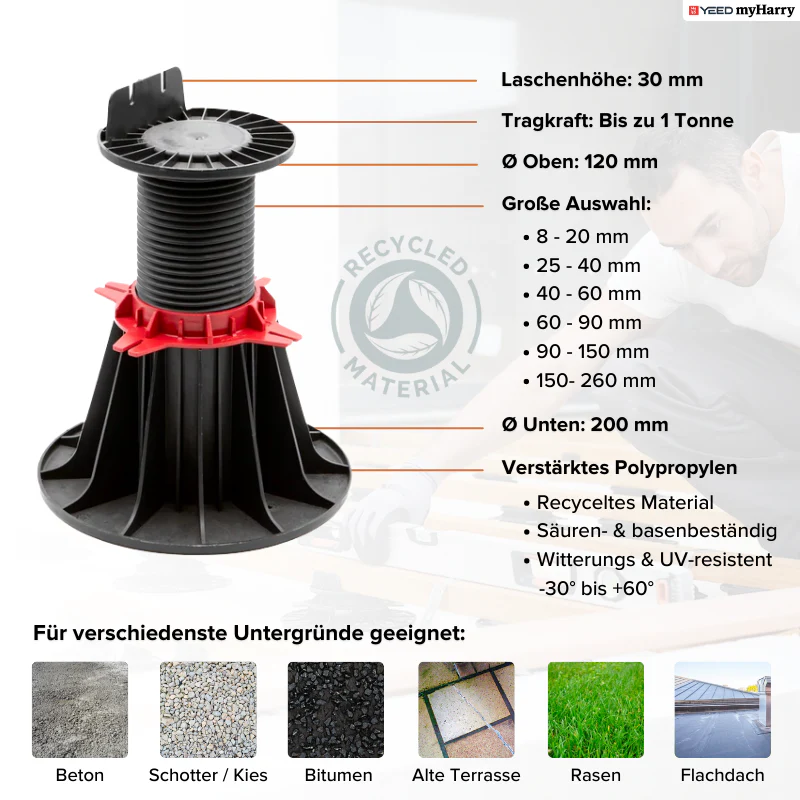 Balkenlager höhenverstellbar 150-260mm für Terrassendielen YEED - Image 4