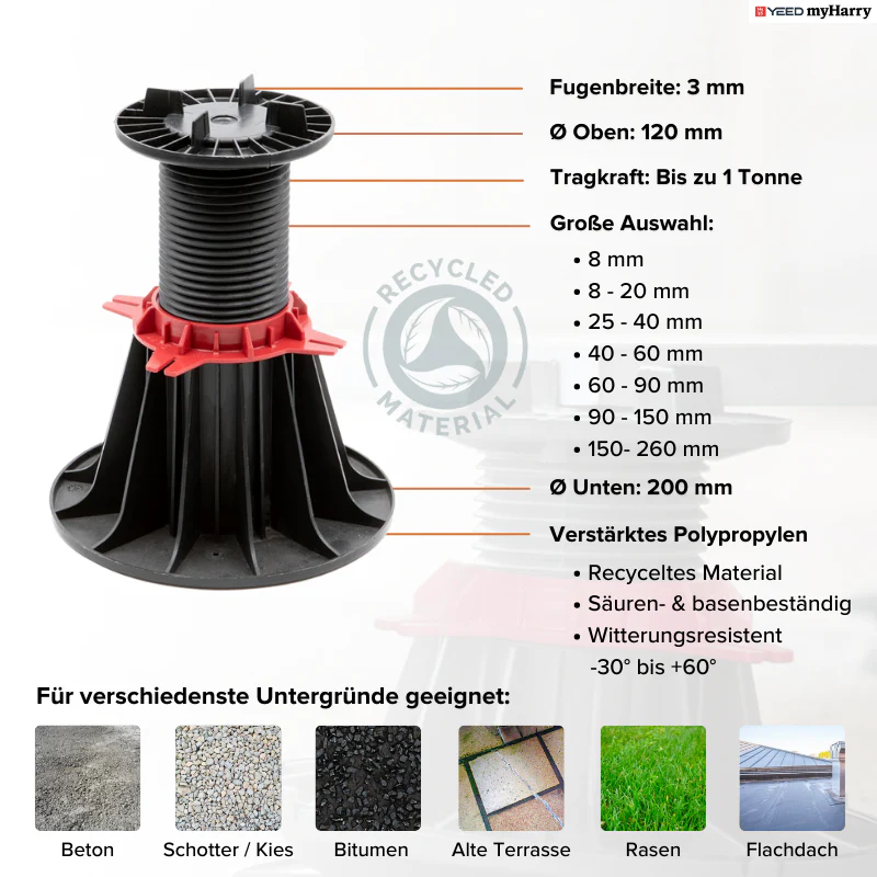 Stelzlager höhenverstellbar 60-90mm für Terrassenplatten YEED - Image 4