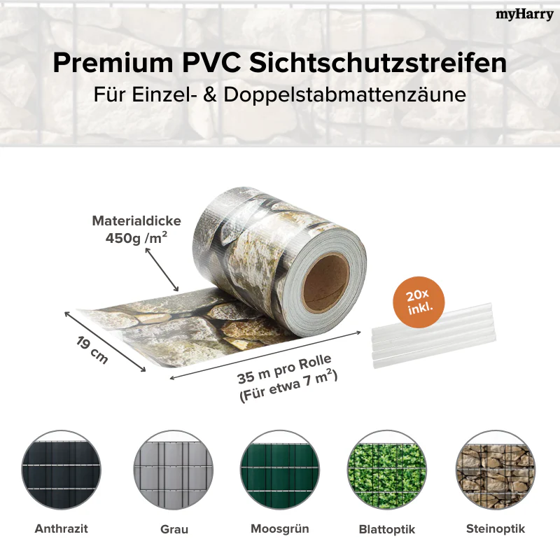 PVC Sichtschutzstreifen Steinoptik für Doppelstabmatten 35lfm - Image 7
