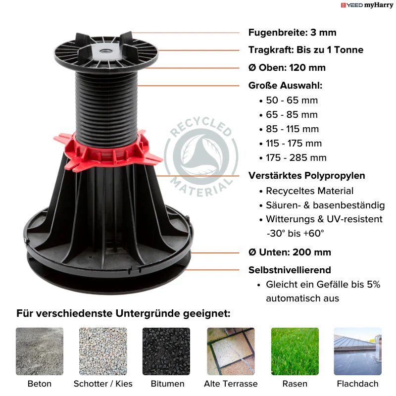 Stelzlager selbstnivellierend 115-175mm für Terrassenplatten YEED - Image 4