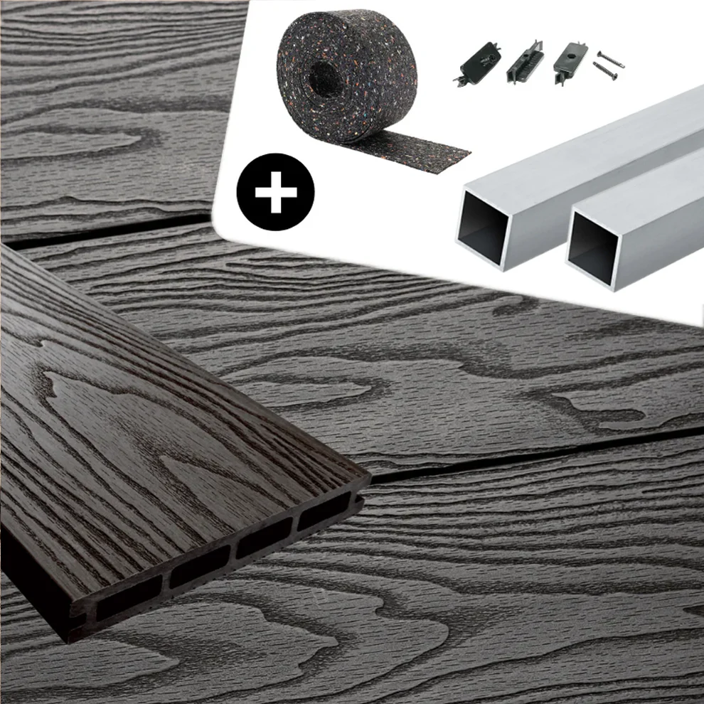 WPC-Komplettset Schiefer Holzoptik Basic Hohldiele