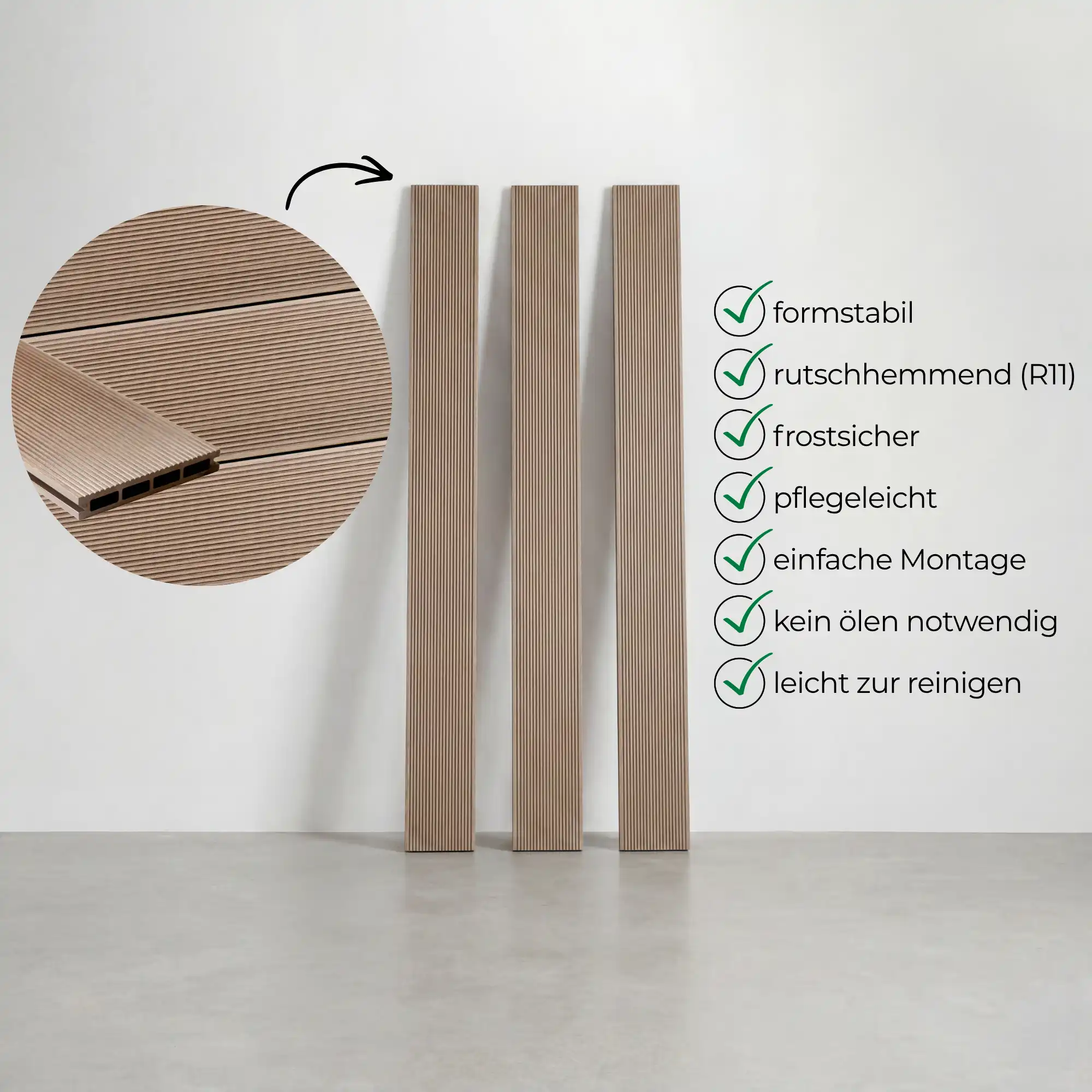 WPC-Komplettset Teak Geriffelt Basic Hohldiele - Image 8