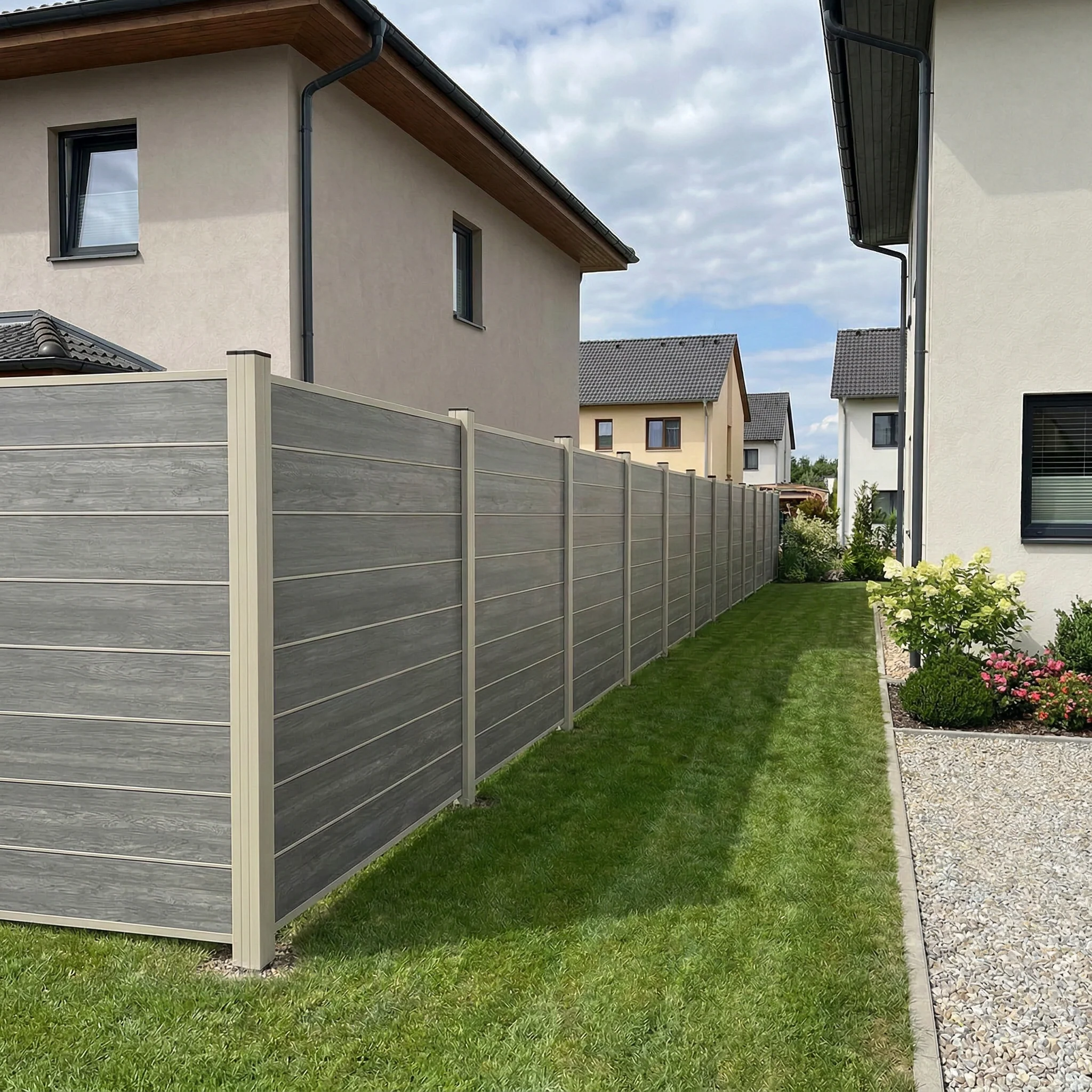 WPC Sichtschutzzaun ENZO Basalt - Design Seidengrau - Image 3