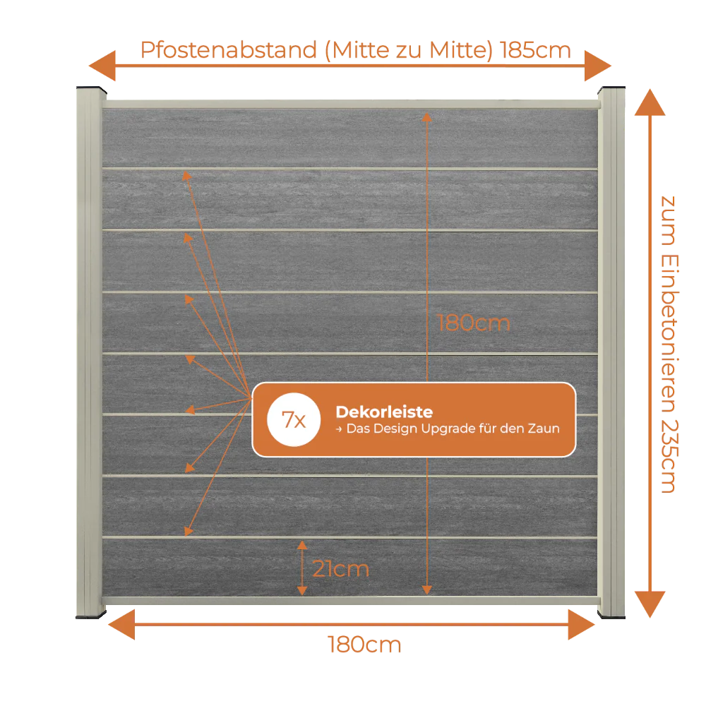 WPC Sichtschutzzaun ENZO Basalt - Design Seidengrau - Image 7
