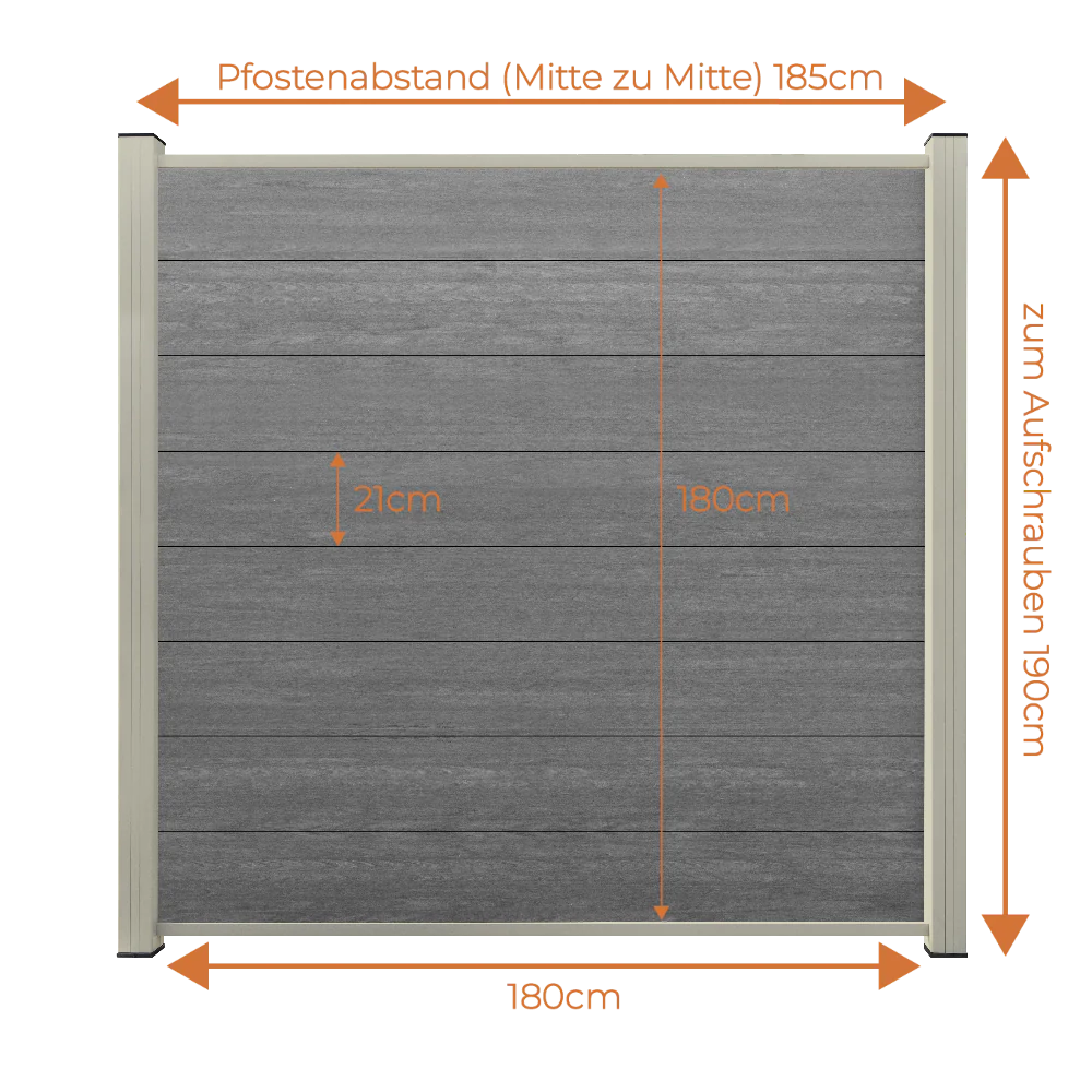 WPC Sichtschutzzaun ENZO Basalt - Standard Seidengrau - Image 5