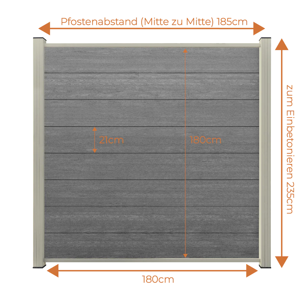 WPC Sichtschutzzaun ENZO Basalt - Standard Seidengrau - Image 6