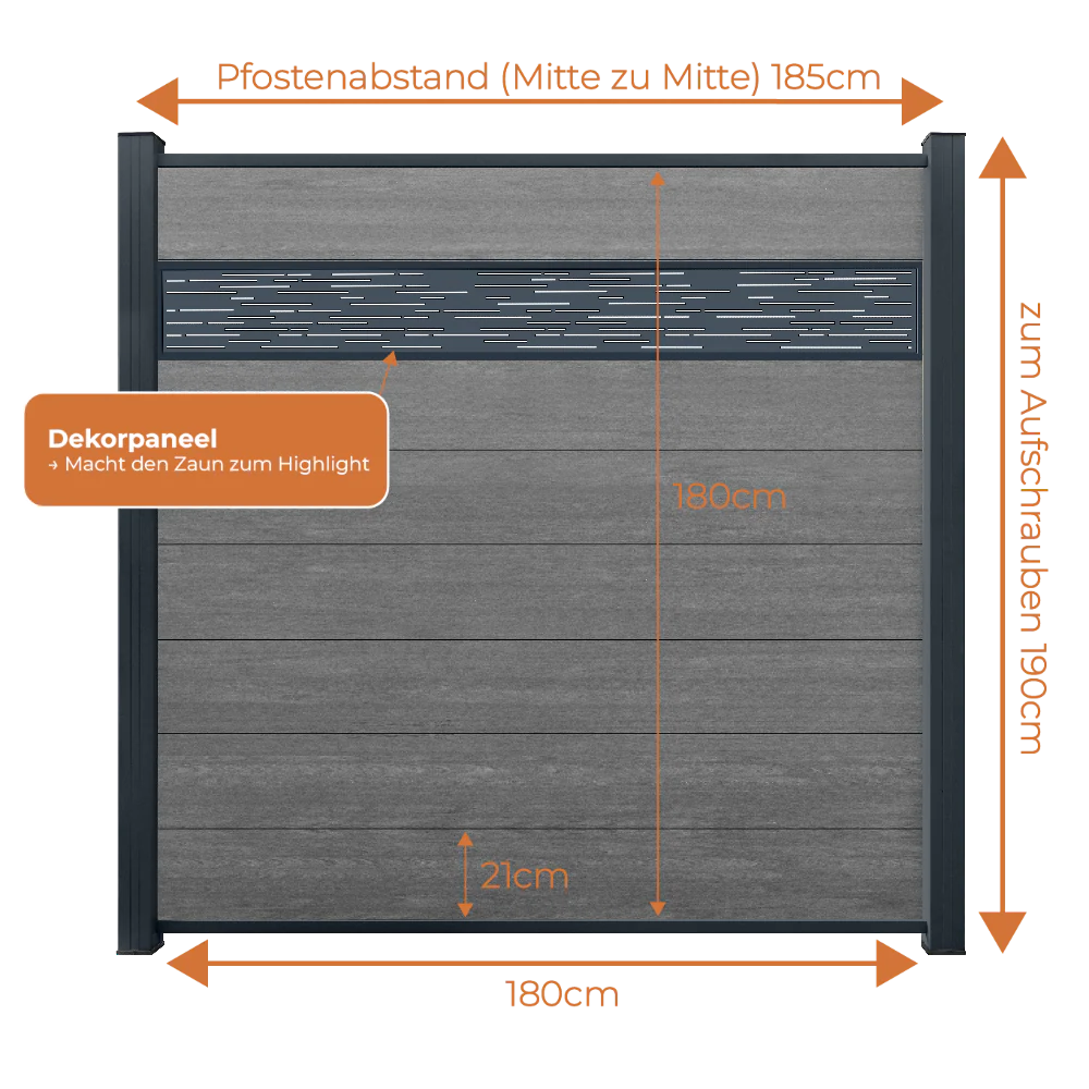 WPC Sichtschutzzaun ENZO Basalt - Style Anthrazit - Image 7