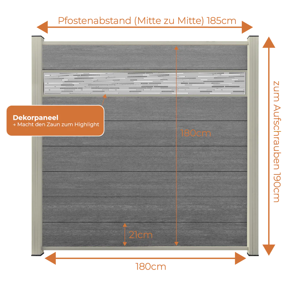 WPC Sichtschutzzaun ENZO Basalt - Style Seidengrau - Image 7