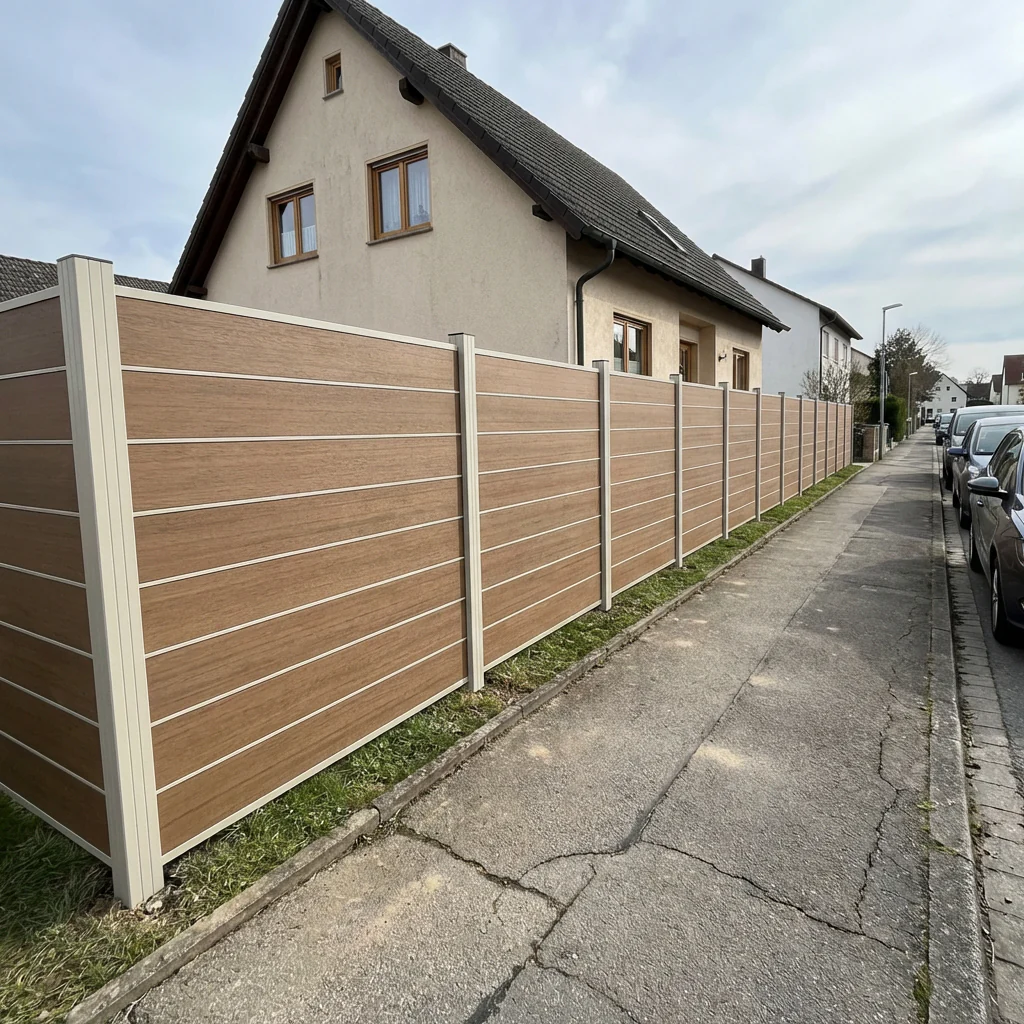 WPC Sichtschutzzaun ENZO Muskat - Design Seidengrau - Image 3